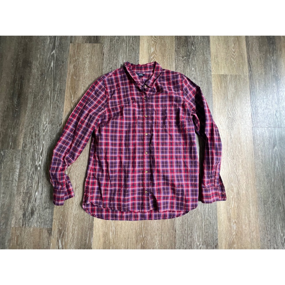 Gap Plaid Button Down Shirt Womens M Red Boyfriend Fit Long Sleeve